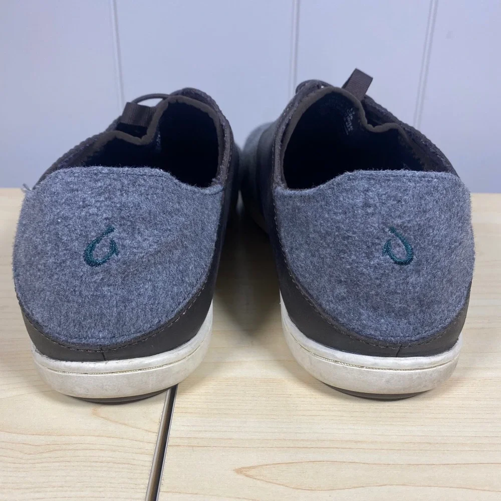 OluKai Nohea Moku Hulu Grey Wool Leather Drop-In Sneaker Shoes Men's 9.5‎